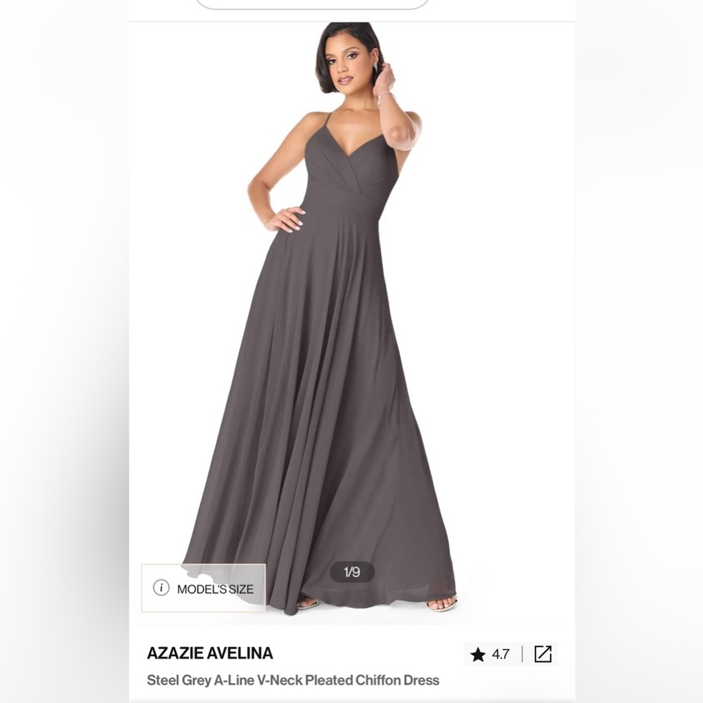 Azazie Avelina Steel Grey bridesmaid dress. Custom sizing